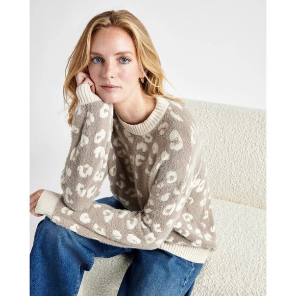 Splendid Mal Leopard Women’s Crewneck Jacquard Eyelash Sweater Size XS New with - Picture 4 of 6